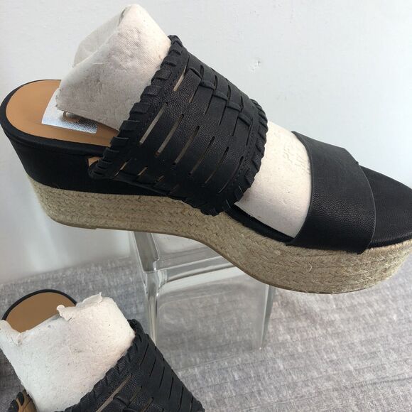 New Dolce Vita Black Leather Platform Wedge Sandals Women’s Size 8.5 - Picture 1 of 16